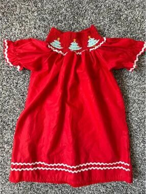 Girls Smocked Christmas Dress Red Embroidered Tree Holiday Dress Boutique Style